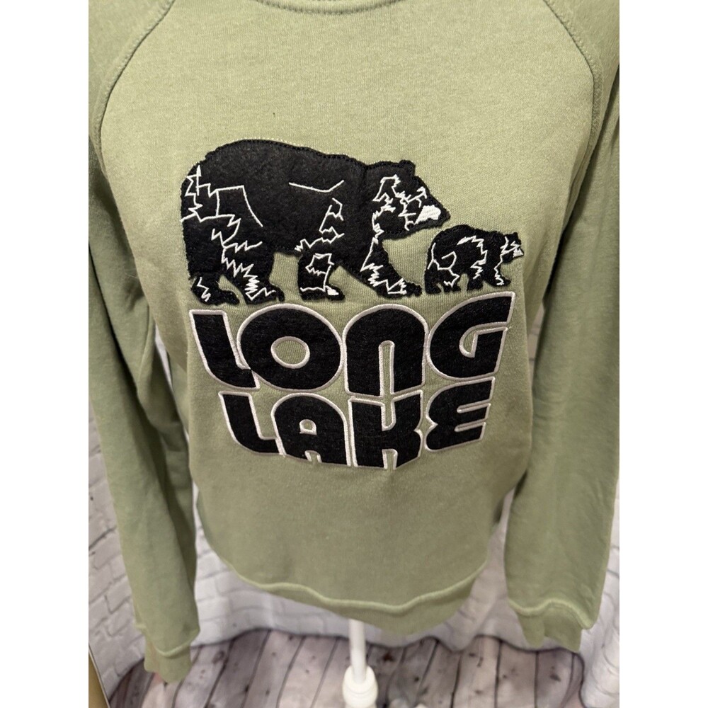Valani Long Lake Graphic Sweatshirt Retro Green Crew Neck Fleece Pullover Small - Picture 2 of 6